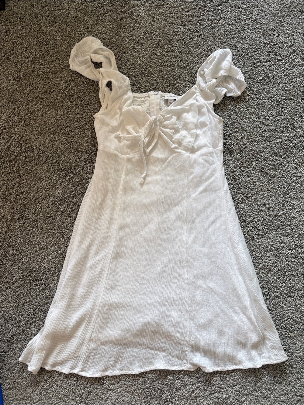 La Hearts White Tie-Front Ruffle Mini Dress